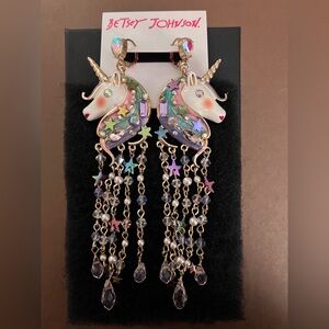 NWT Betsey Johnson Iridescent Unicorn Dangle Earrings - Pastel Multicolor